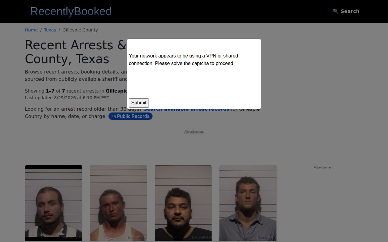 Gillespie County recent arrest news secondary-source interface