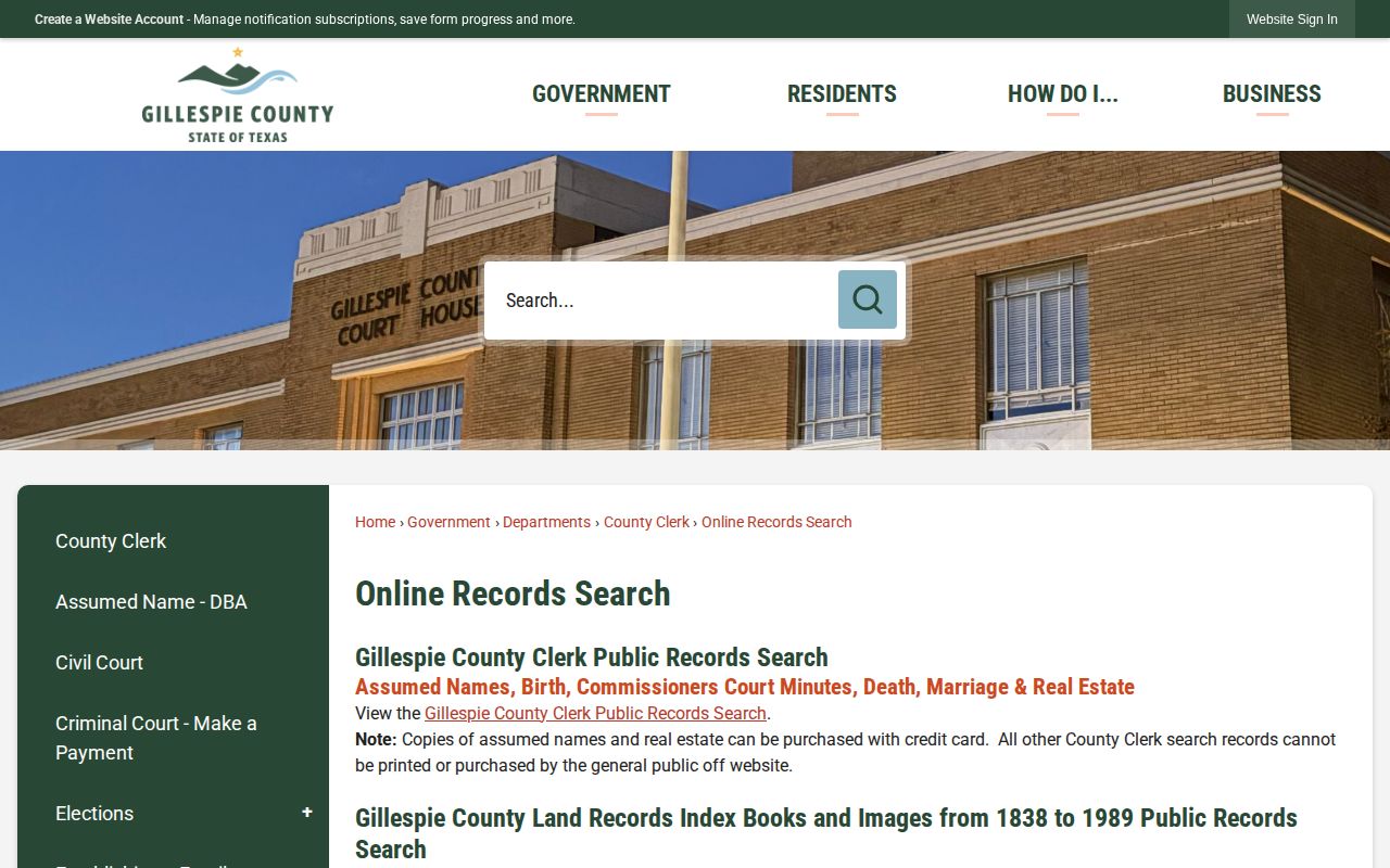 Gillespie County jail and booking records search source